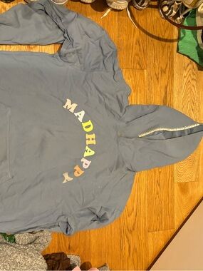 Blue Hooded Sweatshirt with MADHAPPY Lettering